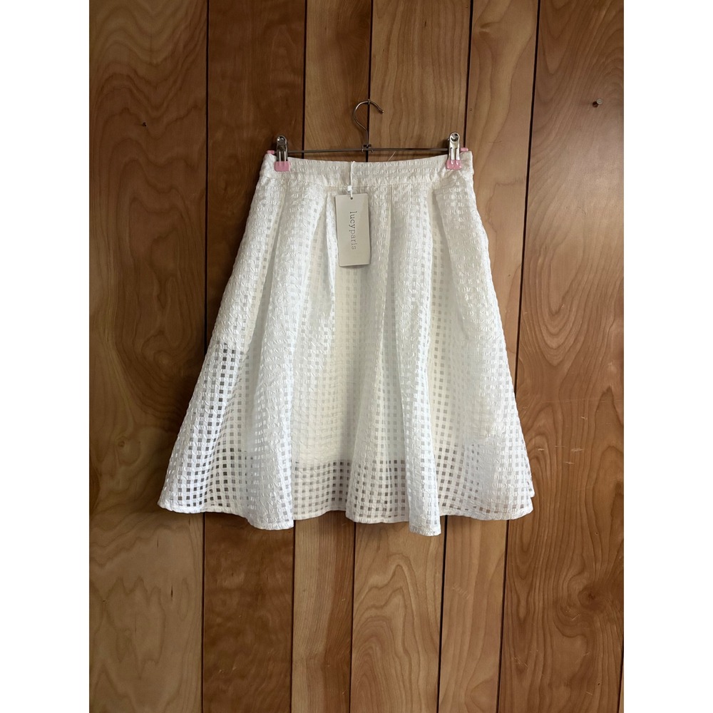 Lucy Paris White Grid Mesh Midi Skirt High Waisted A-Line Small NWT
